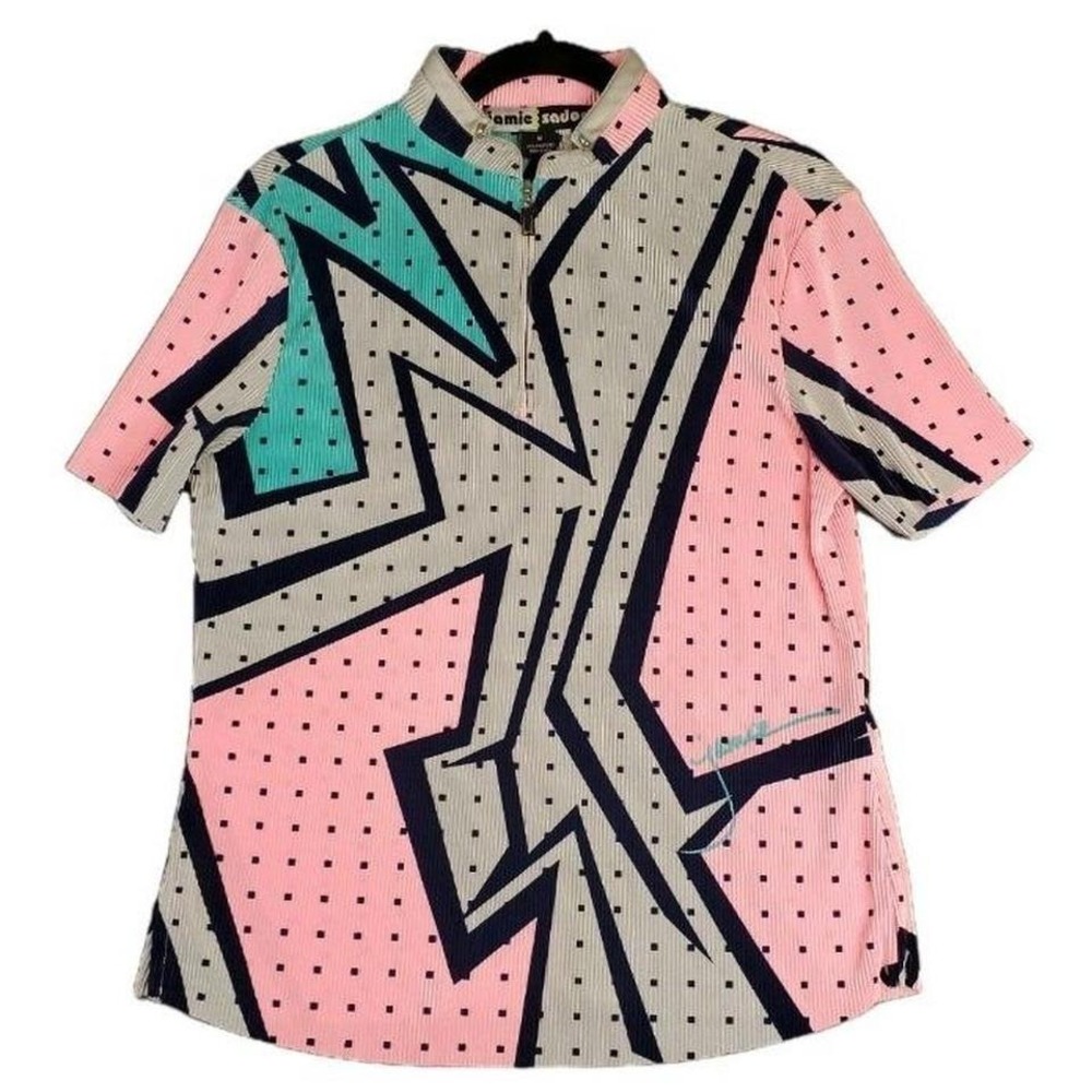 EUC Womens M Jamie Sadock Geometric Golf Shirt Short Sleeve Polo 1/4 Zip